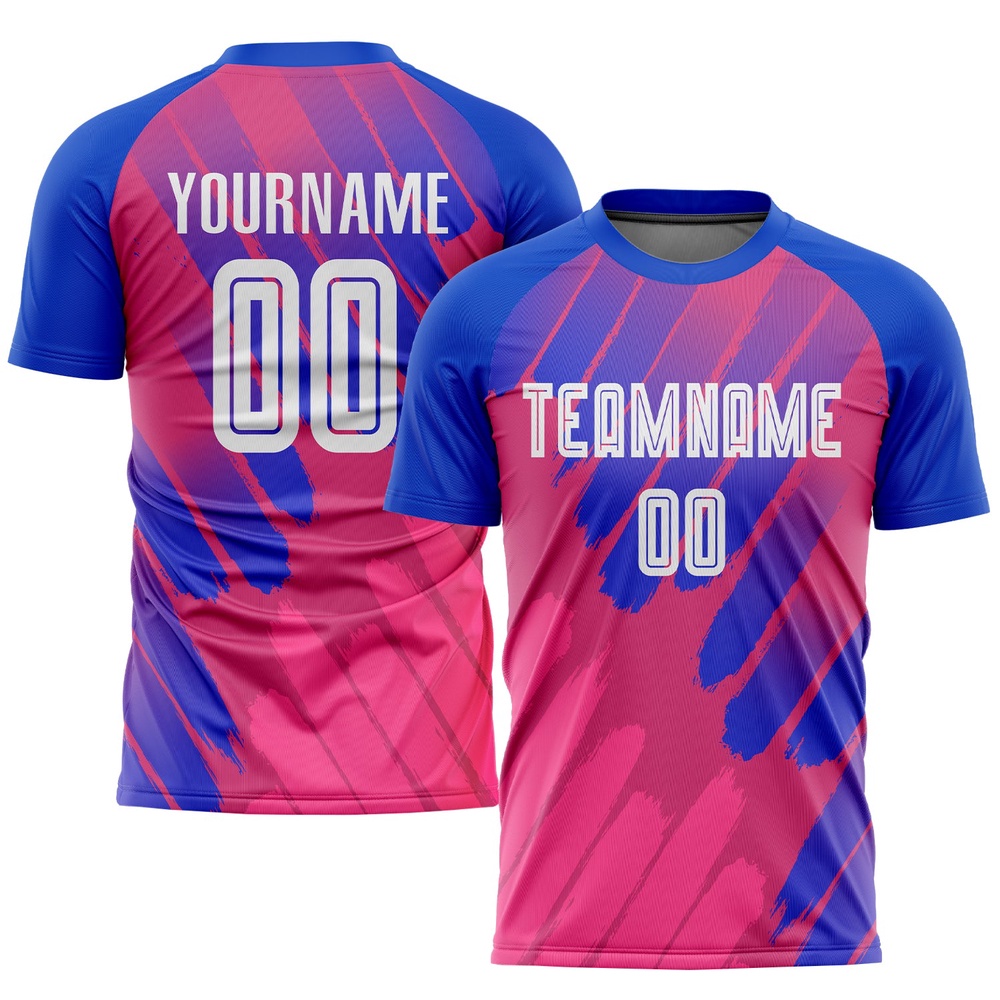 Pink White Royal Third Sublimation Soccer Uniform Jersey, Custom Team Soccer Jersey Shirt
