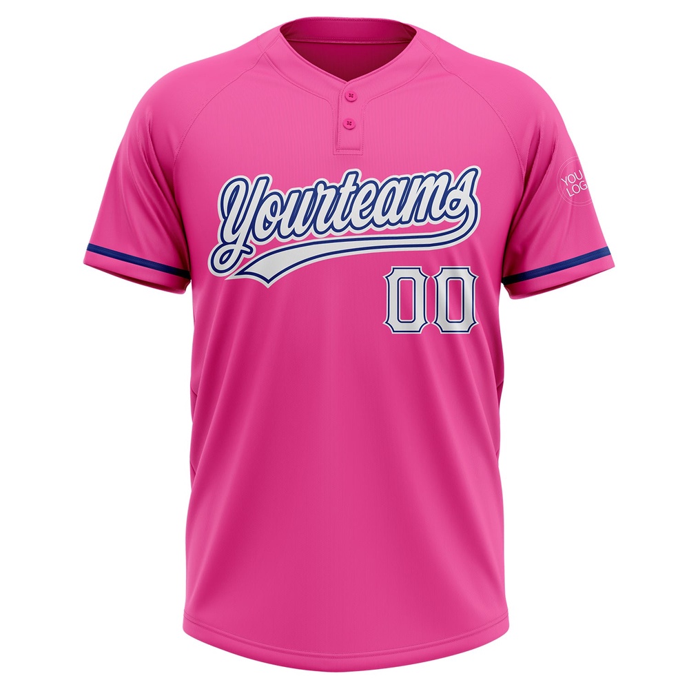Pink White Royal Two Button Unisex Softball Jersey, Custom Team Softball Jersey