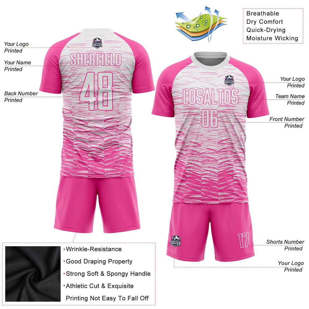 Pink White Sublimation Soccer Uniform Jersey, Custom Team Soccer Jersey Shirt