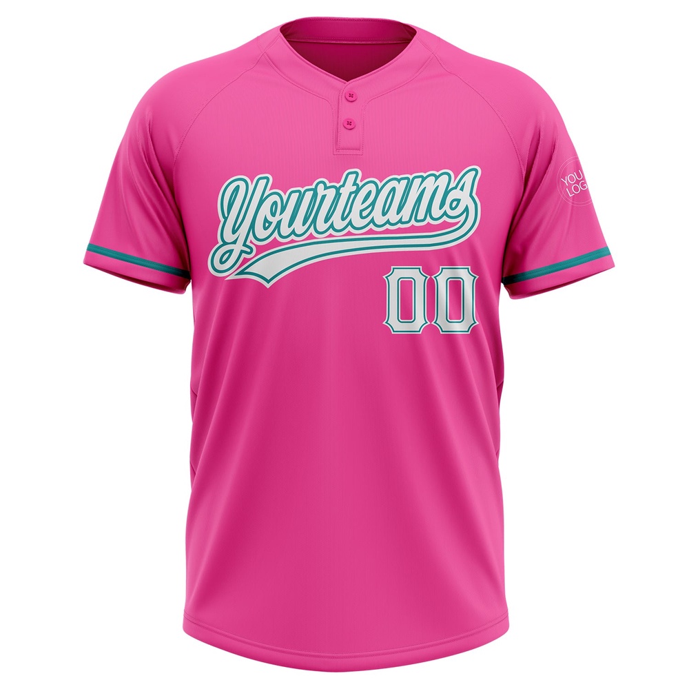Pink White Teal Two Button Unisex Softball Jersey, Custom Team Softball Jersey