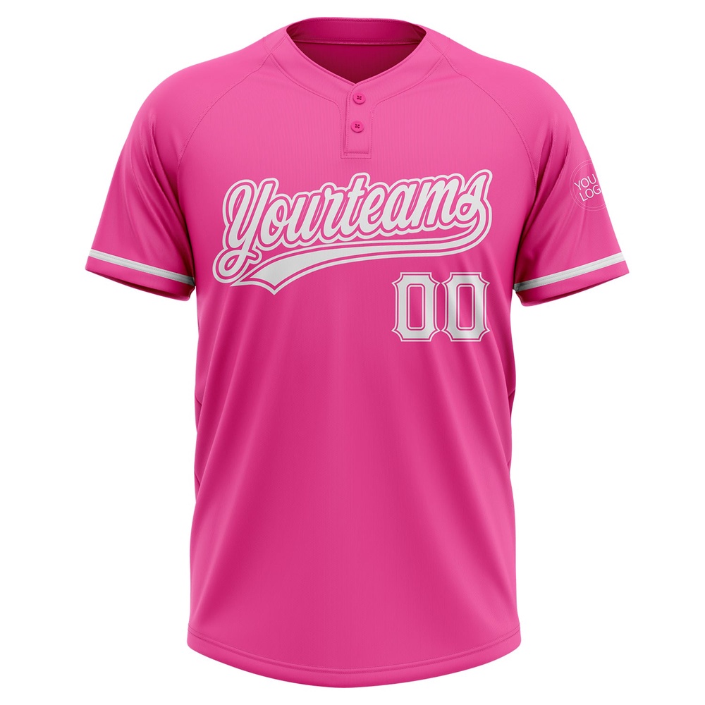 Pink White Two Button Unisex Softball Jersey, Custom Team Softball Jersey