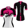 Pink Women Cycling Jersey With 3 Pockets Racing Girl Jersey Custom Name Ladies Bike Clothes, Custom Mono Cycling Jersey