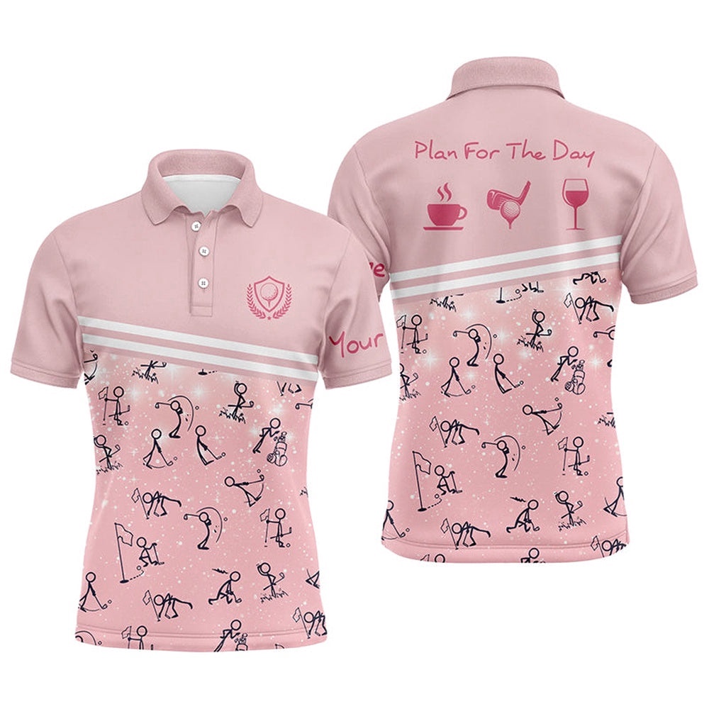 Plan For The Day Pink Men’s Golf Polo Shirts Custom Funny Golf Shirts For Men Cute Golf Gifts, Golf Polo Shirt, Golf Shirts