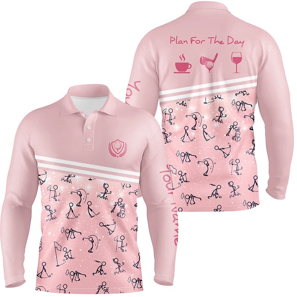 Plan For The Day Pink Men’s Golf Polo Shirts Custom Funny Golf Shirts For Men Cute Golf Gifts, Golf Polo Shirt, Golf Shirts