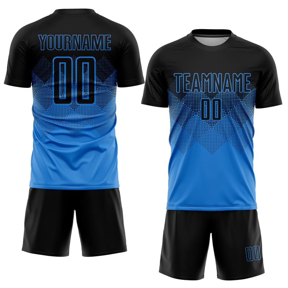 Powder Blue Black Sublimation Soccer Uniform Jersey, Custom Team Soccer Jersey Shirt