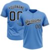 Powder Blue Black Old Gold Two Button Unisex Softball Jersey, Custom Team Softball Jersey