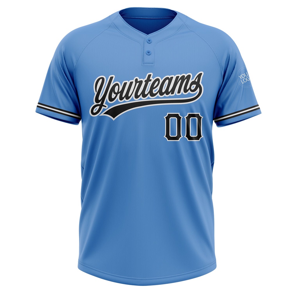 Powder Blue Black White Two Button Unisex Softball Jersey, Custom Team Softball Jersey