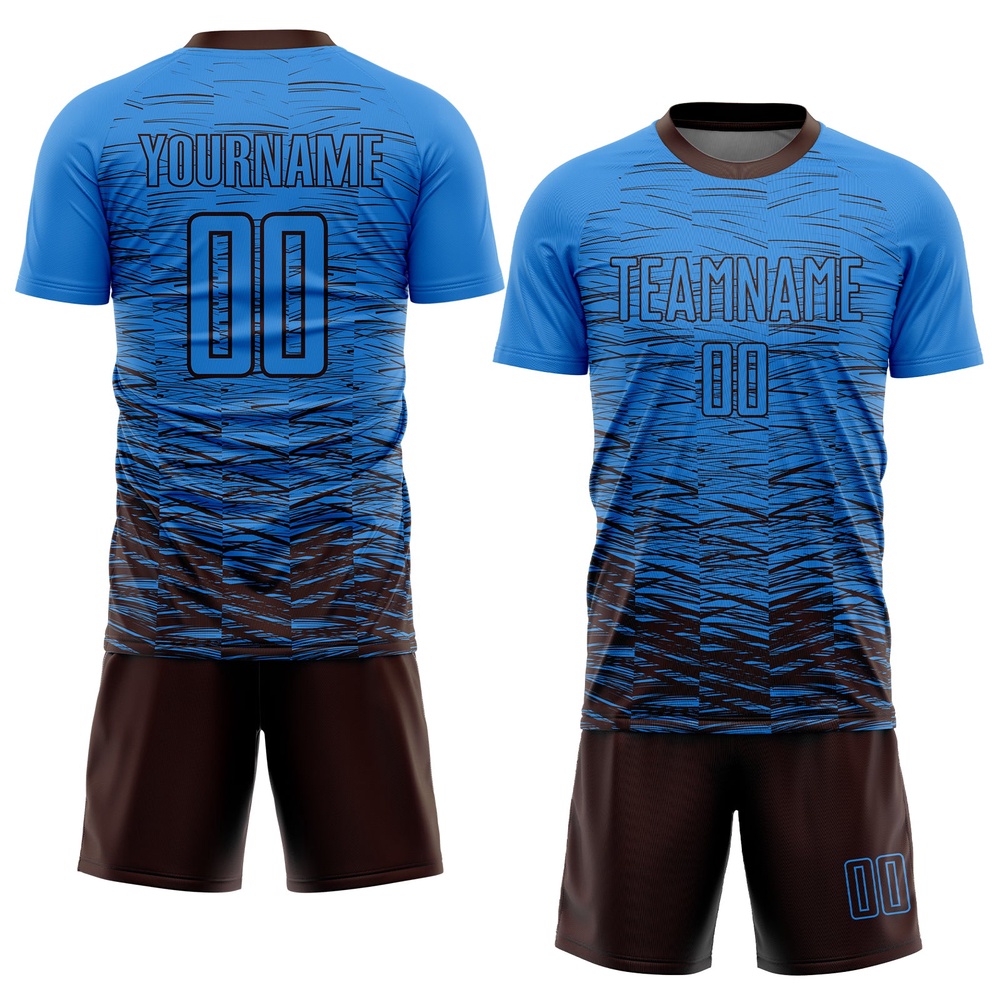 Powder Blue Brown Sublimation Soccer Uniform Jersey, Custom Team Soccer Jersey Shirt