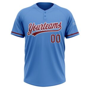 Powder Blue Crimson White Two Button Unisex Softball Jersey Custom Team Softball Jersey 2 jex1cn.jpg