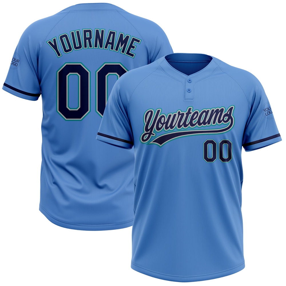 Powder Blue Navy Gray Teal Two Button Unisex Softball Jersey, Custom Team Softball Jersey