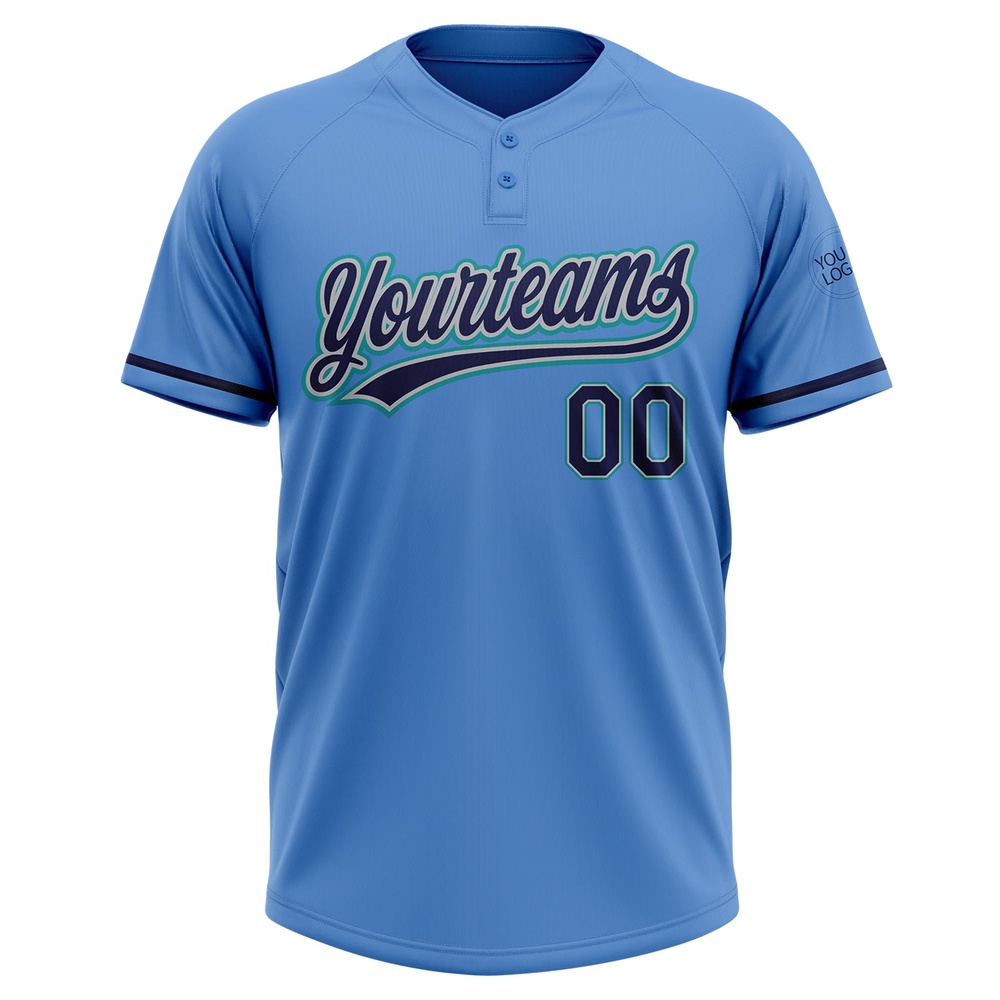 Powder Blue Navy Gray Teal Two Button Unisex Softball Jersey, Custom Team Softball Jersey