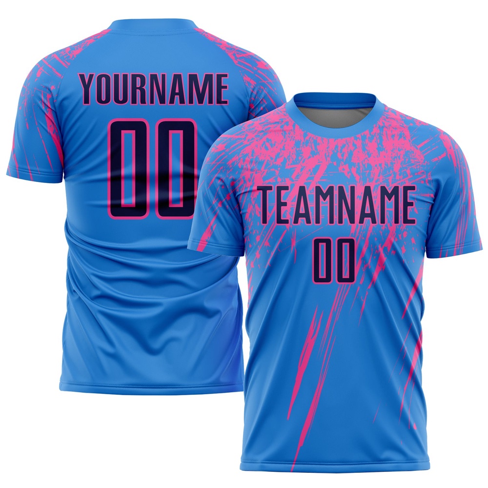Powder Blue Navy Pink Sublimation Soccer Uniform Jersey, Custom Team Soccer Jersey Shirt