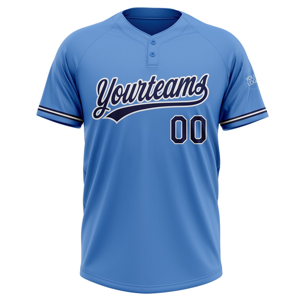 Powder Blue Navy White Two Button Unisex Softball Jersey, Custom Team Softball Jersey