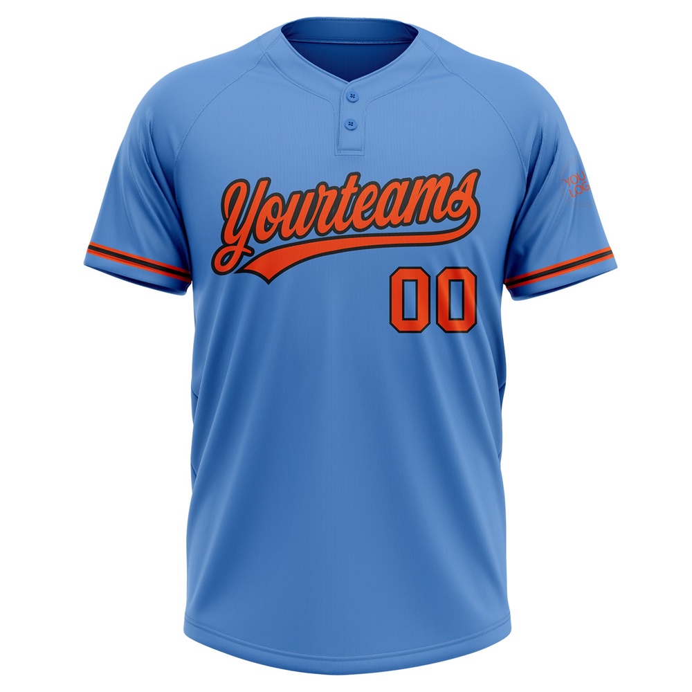 Powder Blue Orange Black Two Button Unisex Softball Jersey, Custom Team Softball Jersey