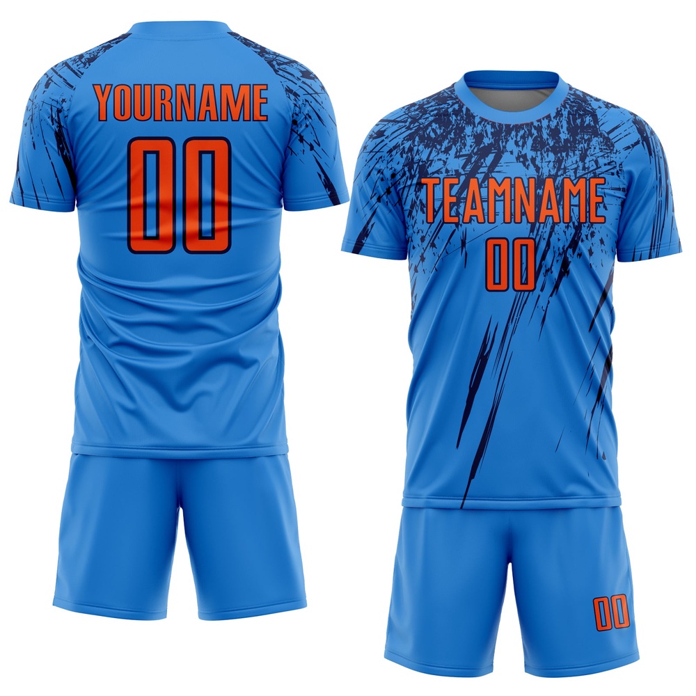 Powder Blue Orange Navy Sublimation Soccer Uniform Jersey, Custom Team Soccer Jersey Shirt