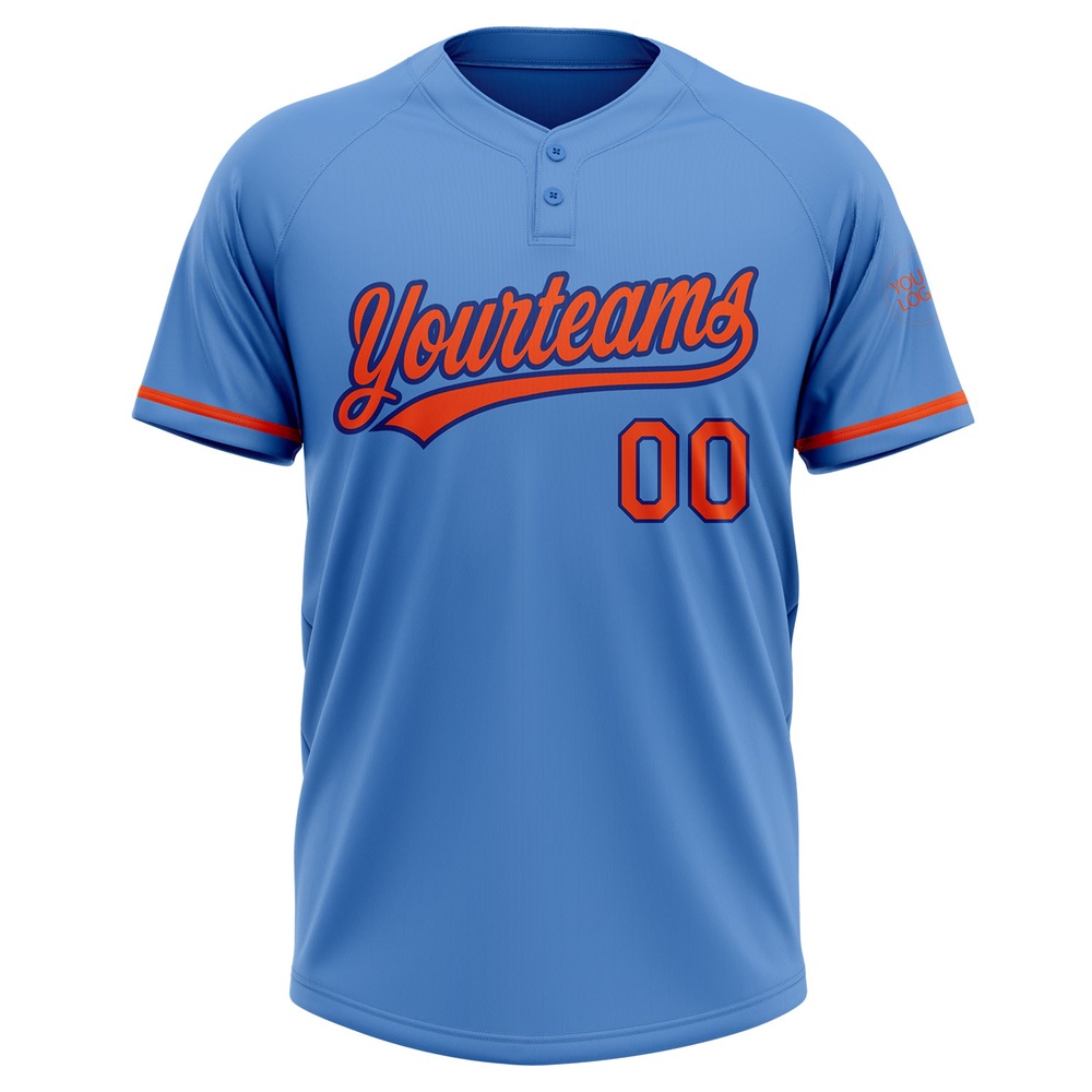 Powder Blue Orange Royal Two Button Unisex Softball Jersey, Custom Team Softball Jersey