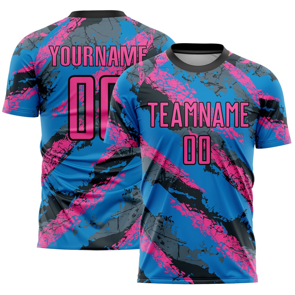 Powder Blue Pink White Sublimation Soccer Uniform Jersey, Custom Team Soccer Jersey Shirt