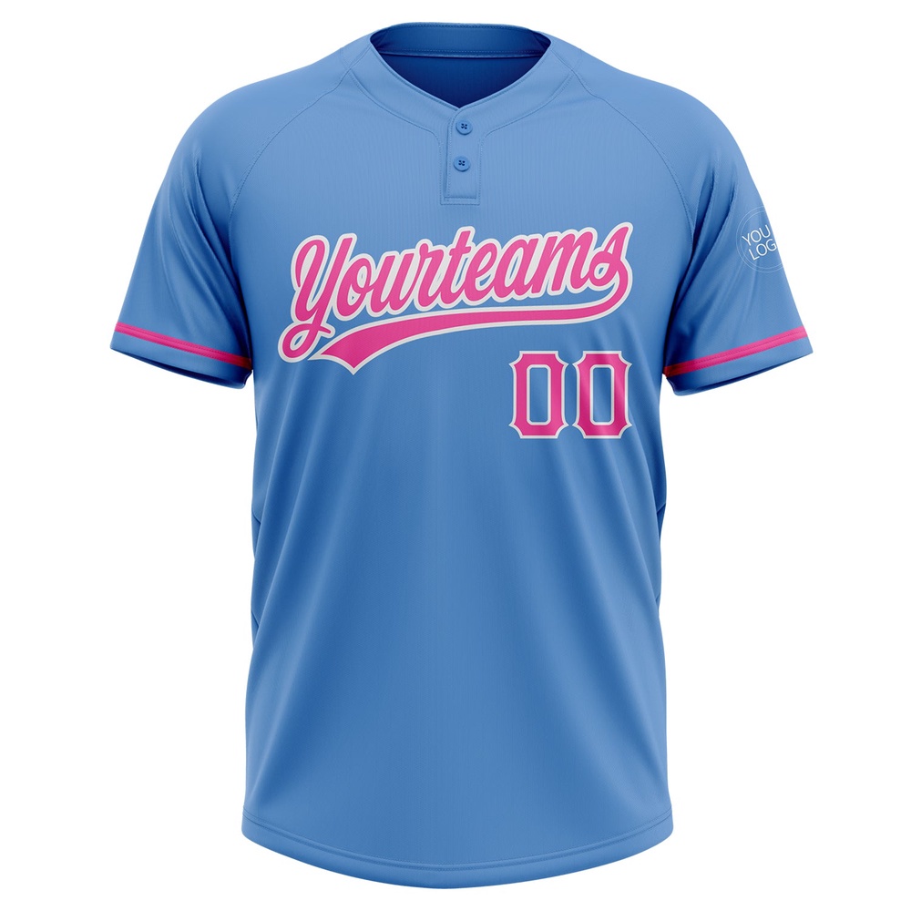 Powder Blue Pink White Two Button Unisex Softball Jersey, Custom Team Softball Jersey