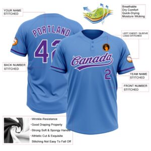 Powder Blue Purple White Two Button Unisex Softball Jersey Custom Team Softball Jersey 3 y21cpl.jpg