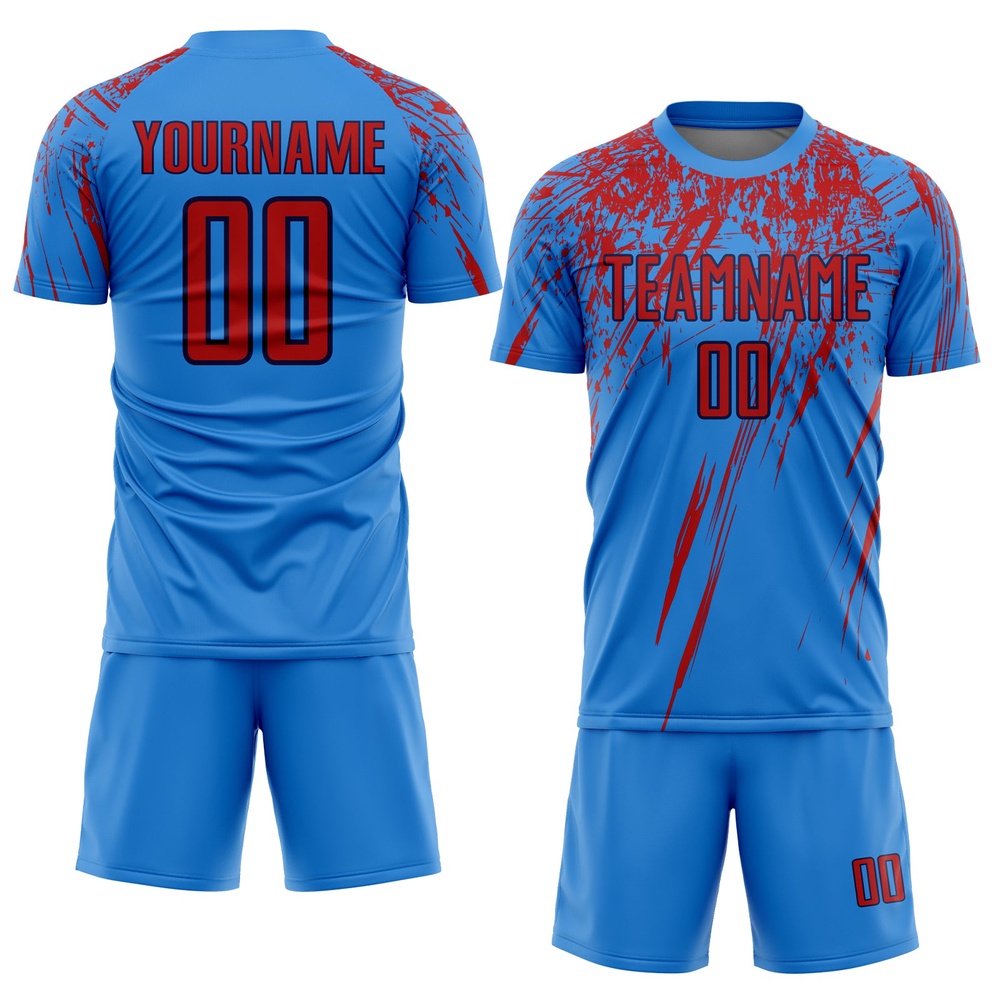 Powder Blue Red Navy Sublimation Soccer Uniform Jersey, Custom Team Soccer Jersey Shirt