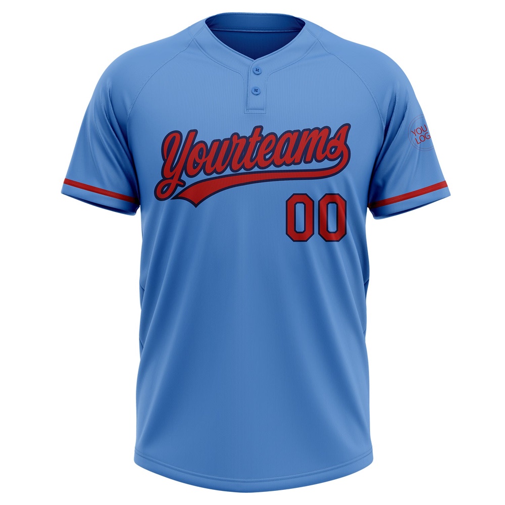 Powder Blue Red Navy Two Button Unisex Softball Jersey, Custom Team Softball Jersey