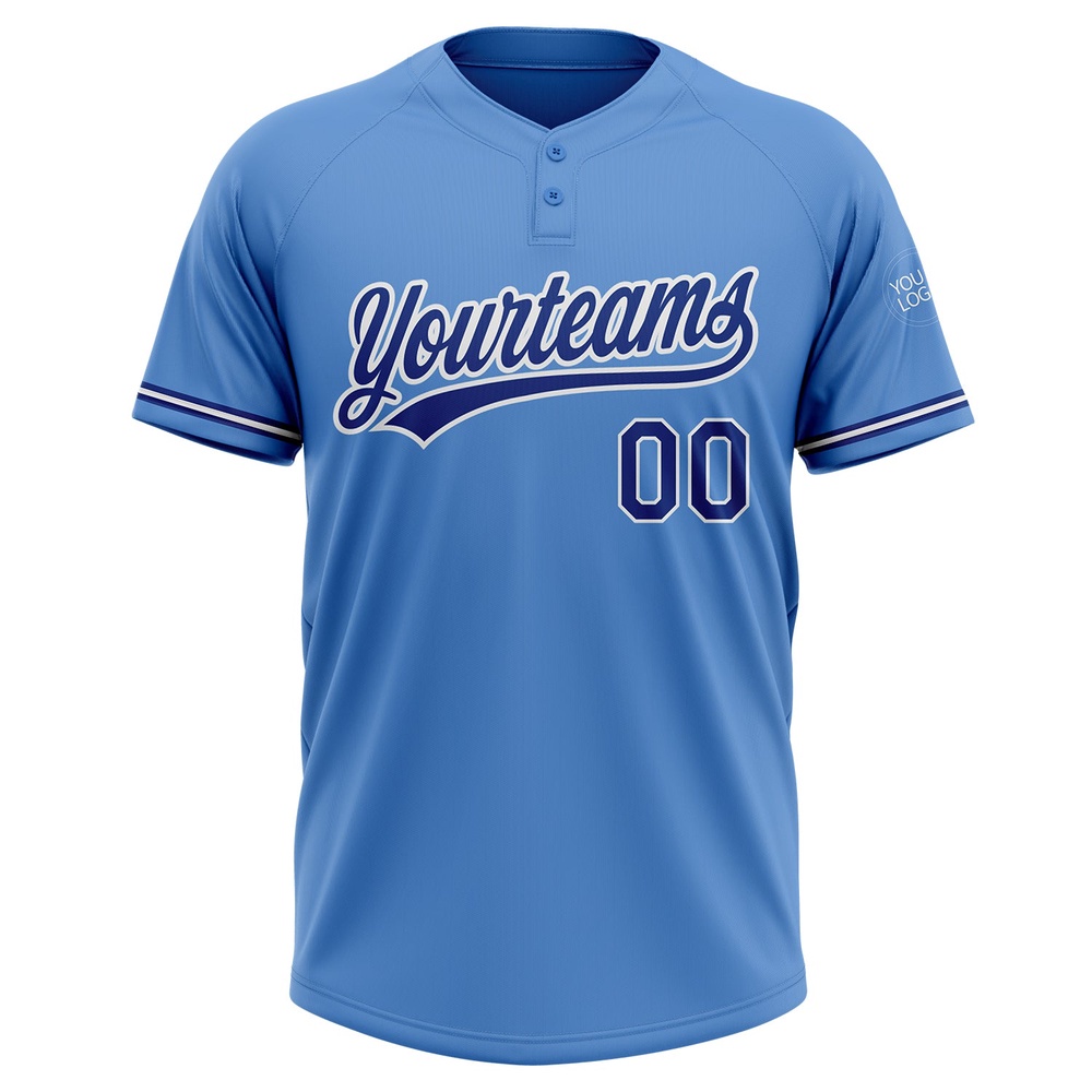 Powder Blue Royal White Two Button Unisex Softball Jersey, Custom Team Softball Jersey