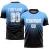 Powder Blue White Black Sublimation Long Sleeve Fade Fashion Soccer Uniform Jersey, Custom Team Soccer Jersey Shirt