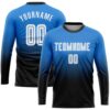 Powder Blue White Navy Sublimation Long Sleeve Fade Fashion Soccer Uniform Jersey, Custom Team Soccer Jersey Shirt