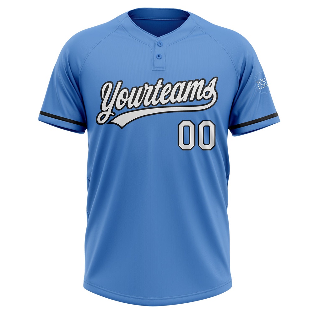 Powder Blue White Black Two Button Unisex Softball Jersey, Custom Team Softball Jersey