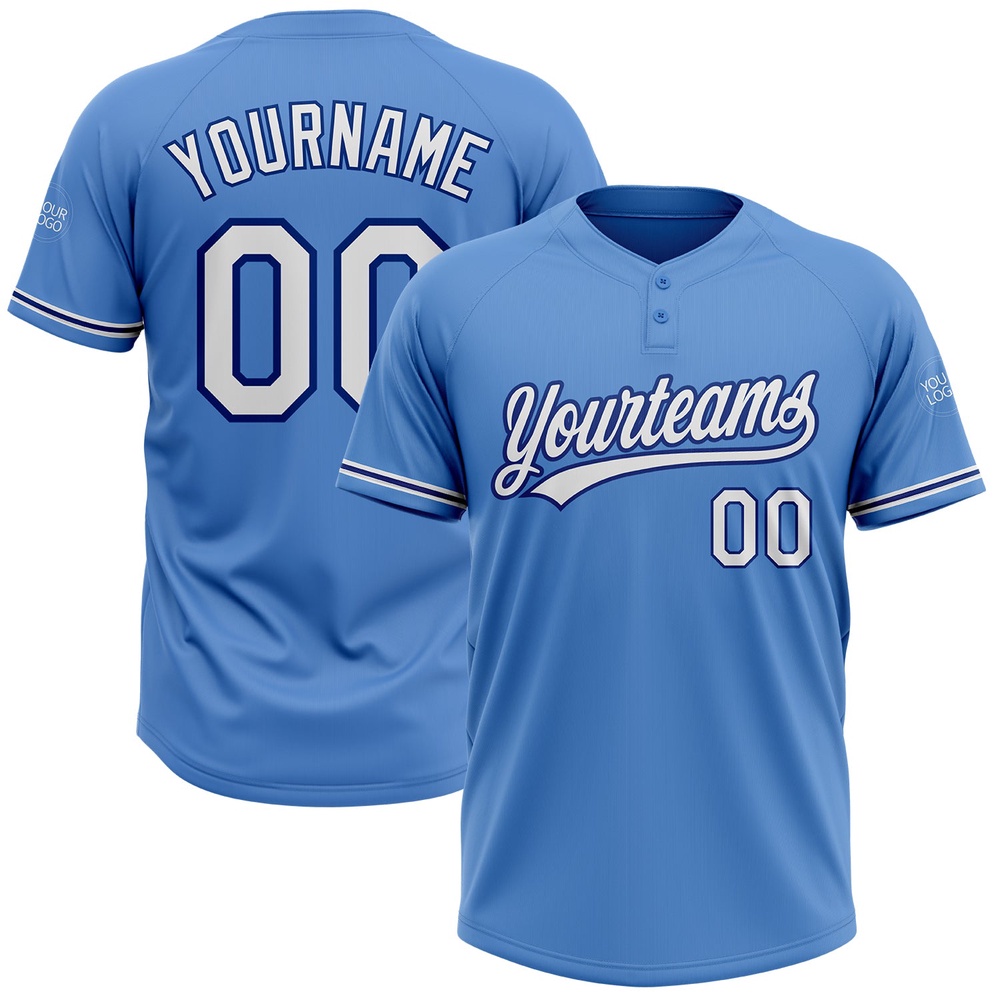 Powder Blue White Royal Two Button Unisex Softball Jersey, Custom Team Softball Jersey