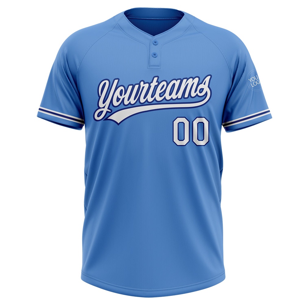 Powder Blue White Royal Two Button Unisex Softball Jersey, Custom Team Softball Jersey