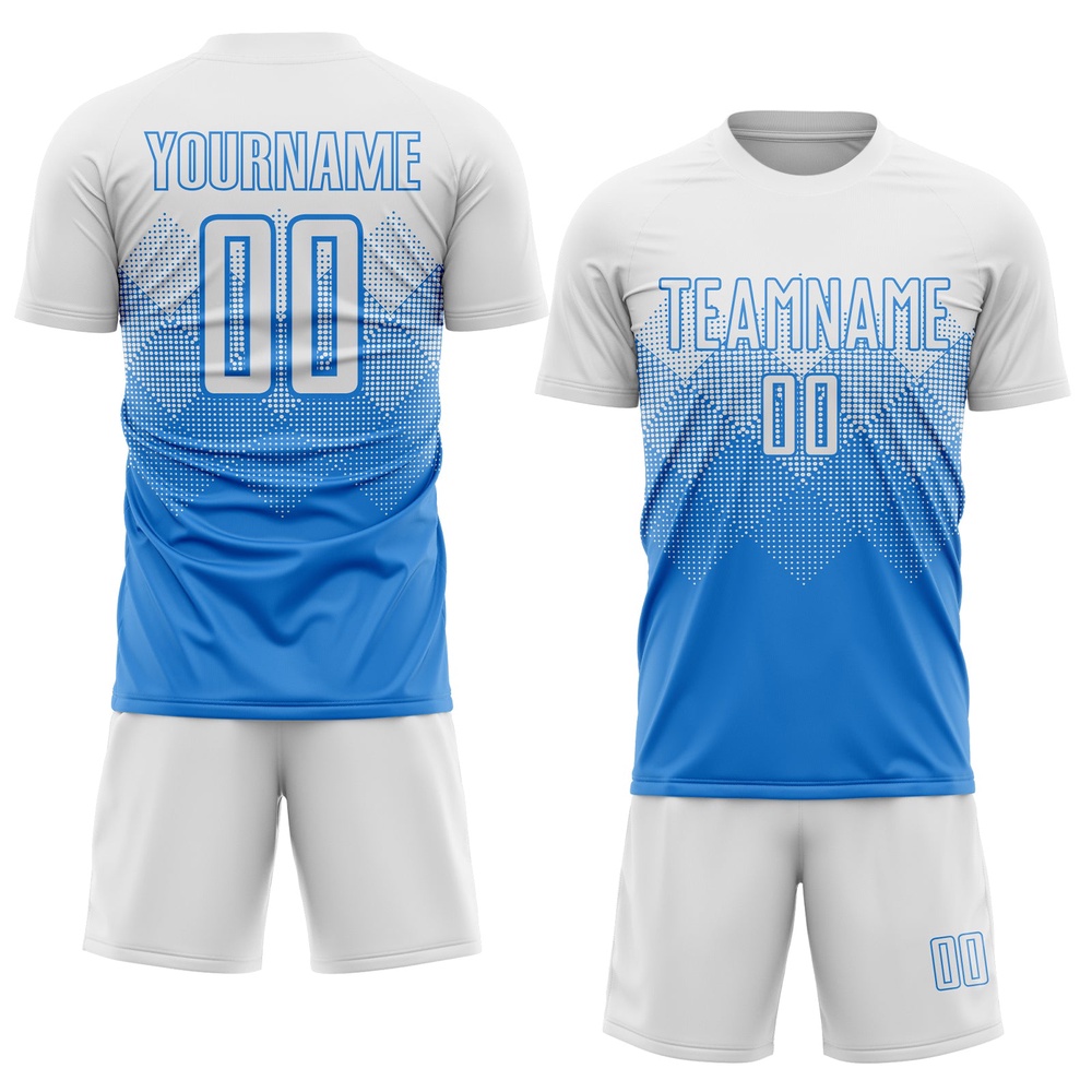 Powder Blue White Sublimation Soccer Uniform Jersey, Custom Team Soccer Jersey Shirt