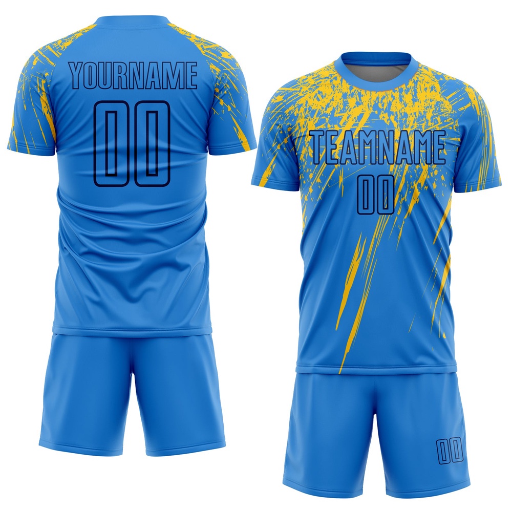 Powder Blue Yellow Navy Sublimation Soccer Uniform Jersey, Custom Team Soccer Jersey Shirt
