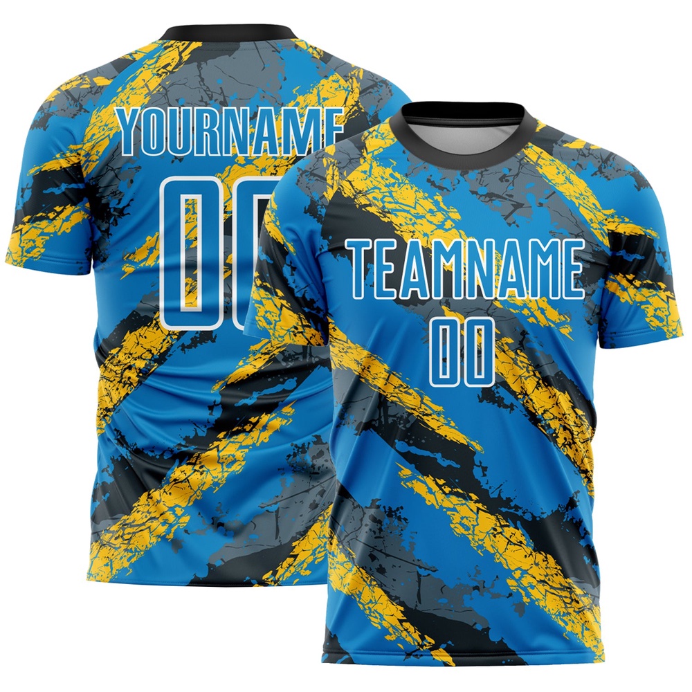 Powder Blue Yellow White Sublimation Soccer Uniform Jersey, Custom Team Soccer Jersey Shirt