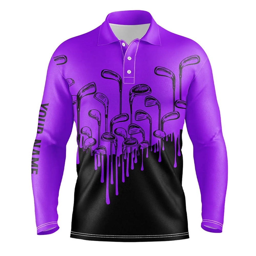 Purple And Black Halloween Golf Clubs Men’s Golf Polo Shirts Custom Name Male Golf Attire For Men, Golf Polo Shirt, Golf Shirts Purple And Black Halloween Golf Clubs Men’s Golf Polo Shirts Custom Name Male Golf Attire For Men, Golf Polo Shirt, Golf Shirts