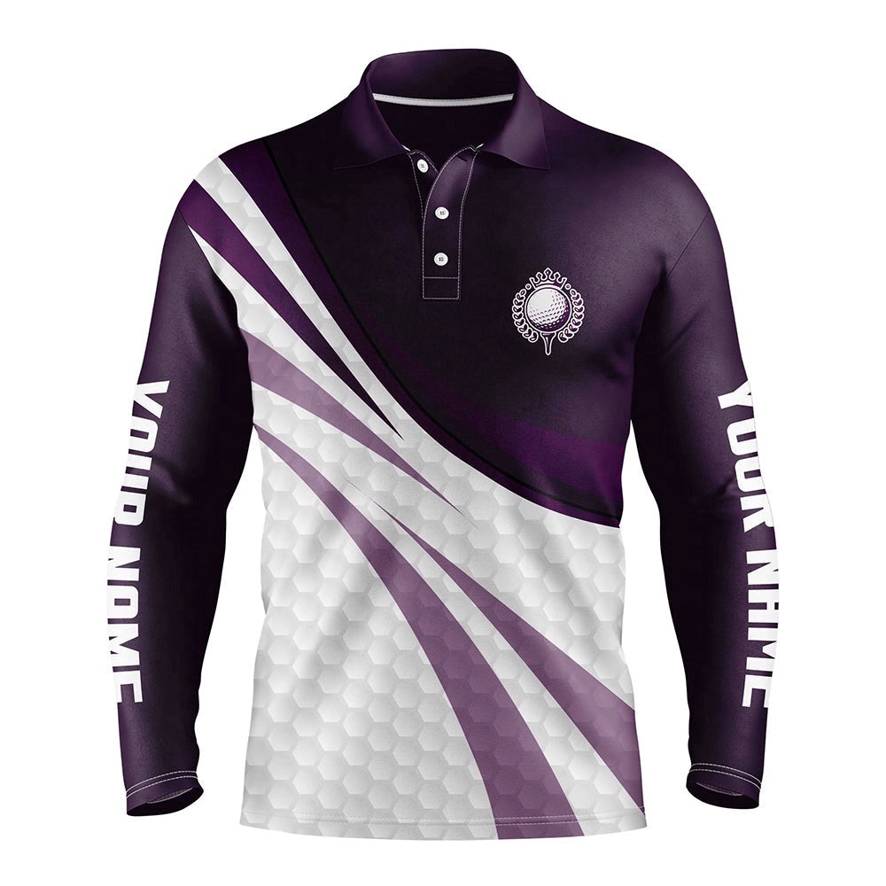 Purple And White Golf Shirt Custom Name Men’s Men’s Purple Golf Polo, Golfer Gifts, Golf Polo Shirt, Golf Shirts