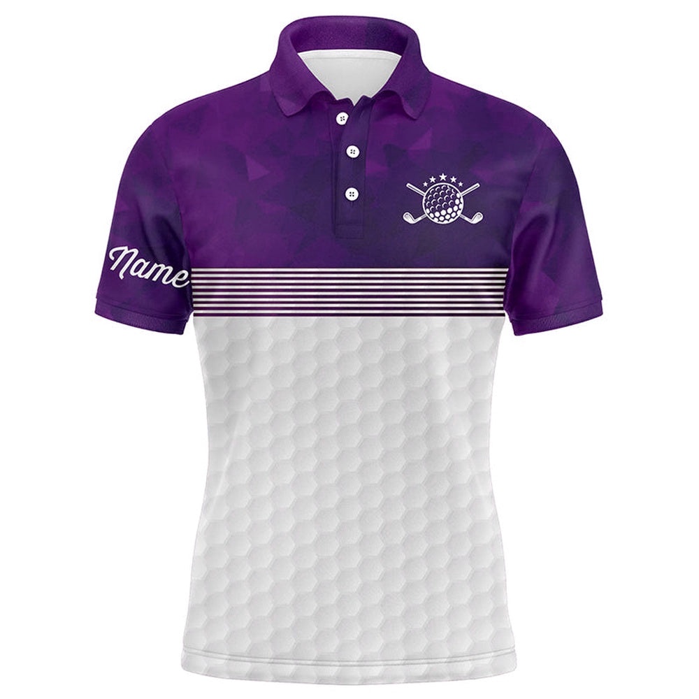 Purple And White Men’s Golf Polo Shirts Custom Name Golf Shirts For Men, Golf Polo Shirt, Golf Shirts