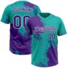 Purple Black Neon Green Two Button Unisex Softball Jersey, Custom Team Softball Jersey
