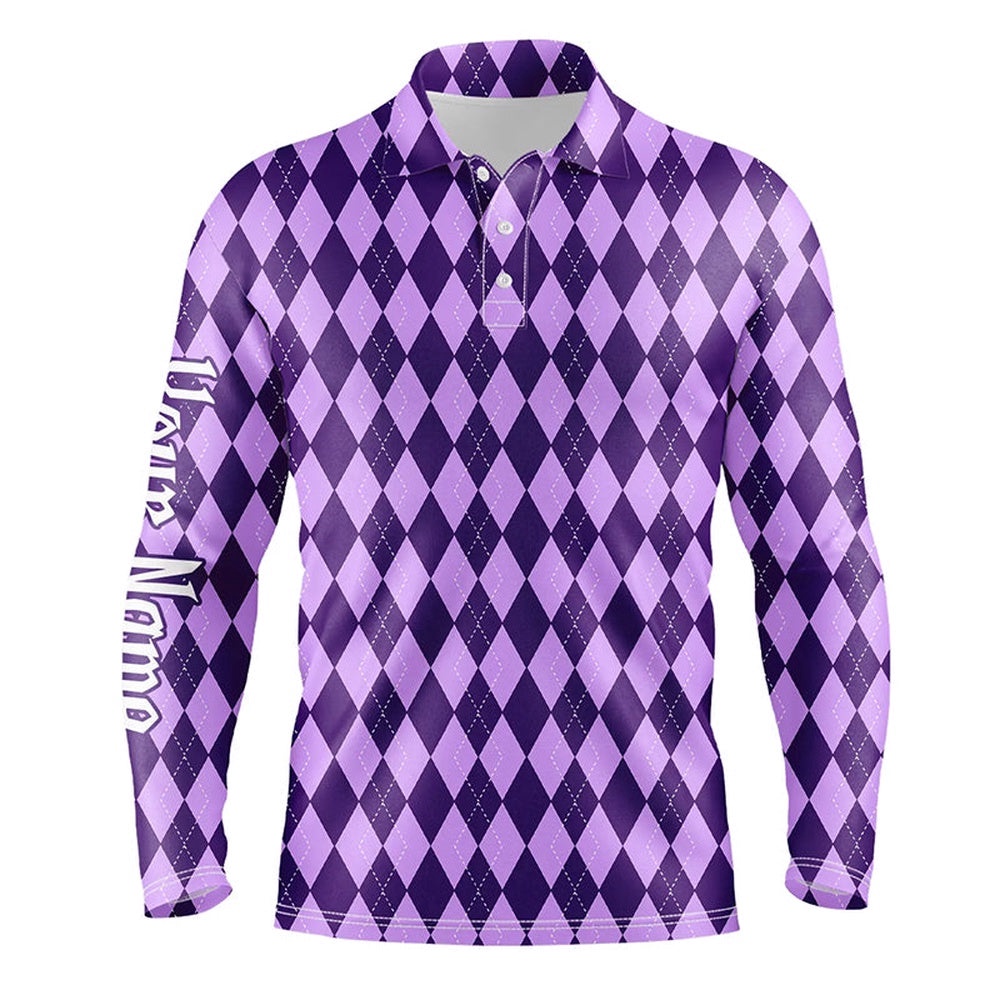 Purple Argyle Halloween Seamless Pattern Custom Men’s Golf Attire For Men, Golf Polo Shirt, Golf Shirts