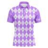 Purple Flamingo Tropical Pattern Custom Name White Men’s Team Men’s Golf Tops, Golf Polo Shirt, Golf Shirts