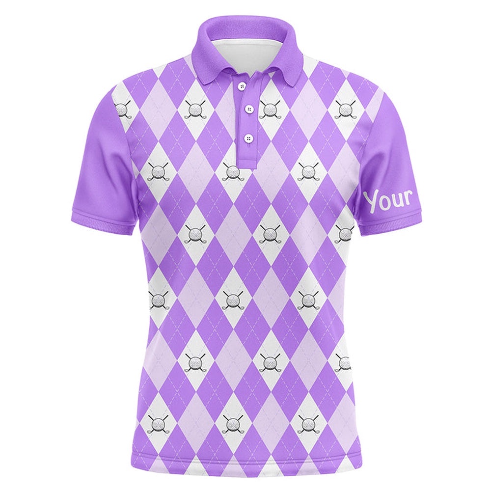 Purple Argyle Plaid Pattern Men’s Golf Polos Shirts Custom Golf Shirts For Men, Golf Polo Shirt, Golf Shirts