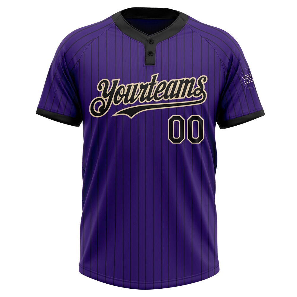 Purple Black Pinstripe Cream Two Button Unisex Softball Jersey, Custom Team Softball Jersey