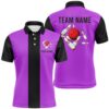 Purple Bowling Pattern Custom Men Bowling Polo Shirts Flame Bowling Team Polo Shirt Tournament, Personalized Bowling Team Shirt