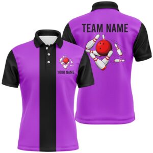Purple Black Retro Bowling Polo Shirts For&hellip;