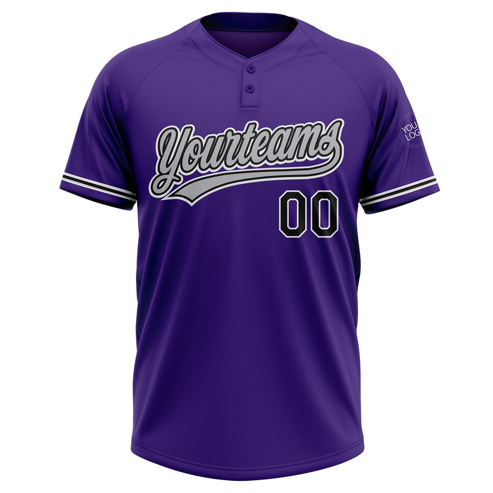 Purple Black White Two Button Unisex Softball Jersey, Custom Team Softball Jersey