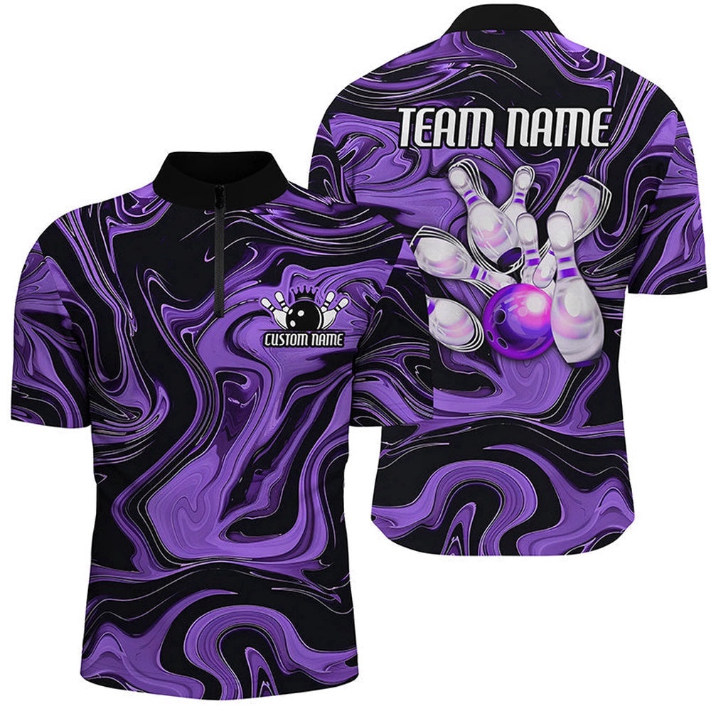 Purple Bowling Ball And Pins Bowling Team Shirts For Men And Women, Unisex Bowlers Outfit, Custom Bowling Team Jersey Shirt