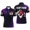 Purple Bowling Pattern Custom Men Bowling Polo Shirts Flame Bowling Team Polo Shirt Tournament, Personalized Bowling Team Shirt