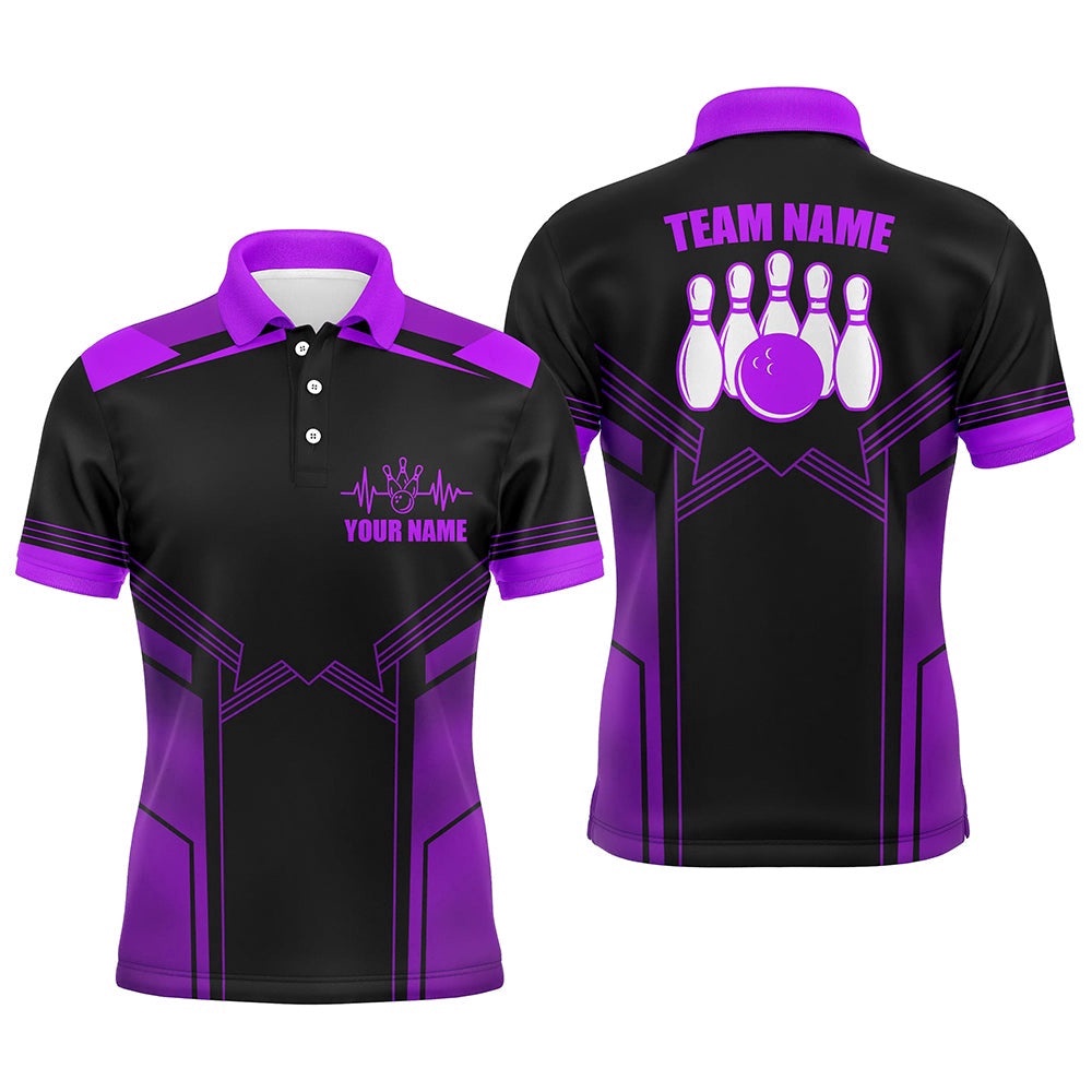 Purple Bowling Polo Shirt For Men Custom Bowling Polo Shirt With Name Bowling Team Shirt For Men, Personalized Bowling Team Shirt