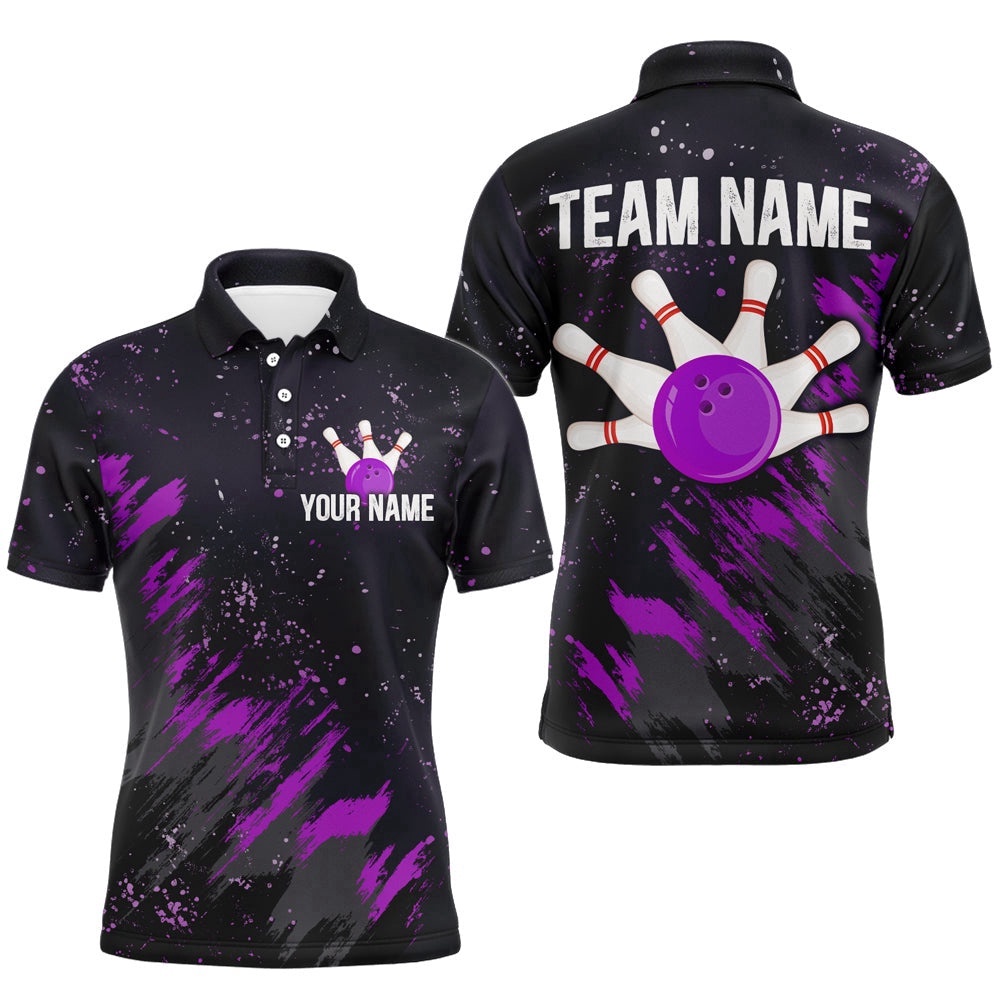 Purple Bowling Polo Shirt Team Custom Bowling Polo Shirt For Men & Women, Personalized Bowling Team Shirt
