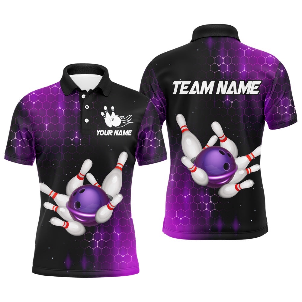 Purple Bowling Shirts Men Women Bowling Team Polo Shirt Bowling Polo Shirt, Personalized Bowling Team Shirt